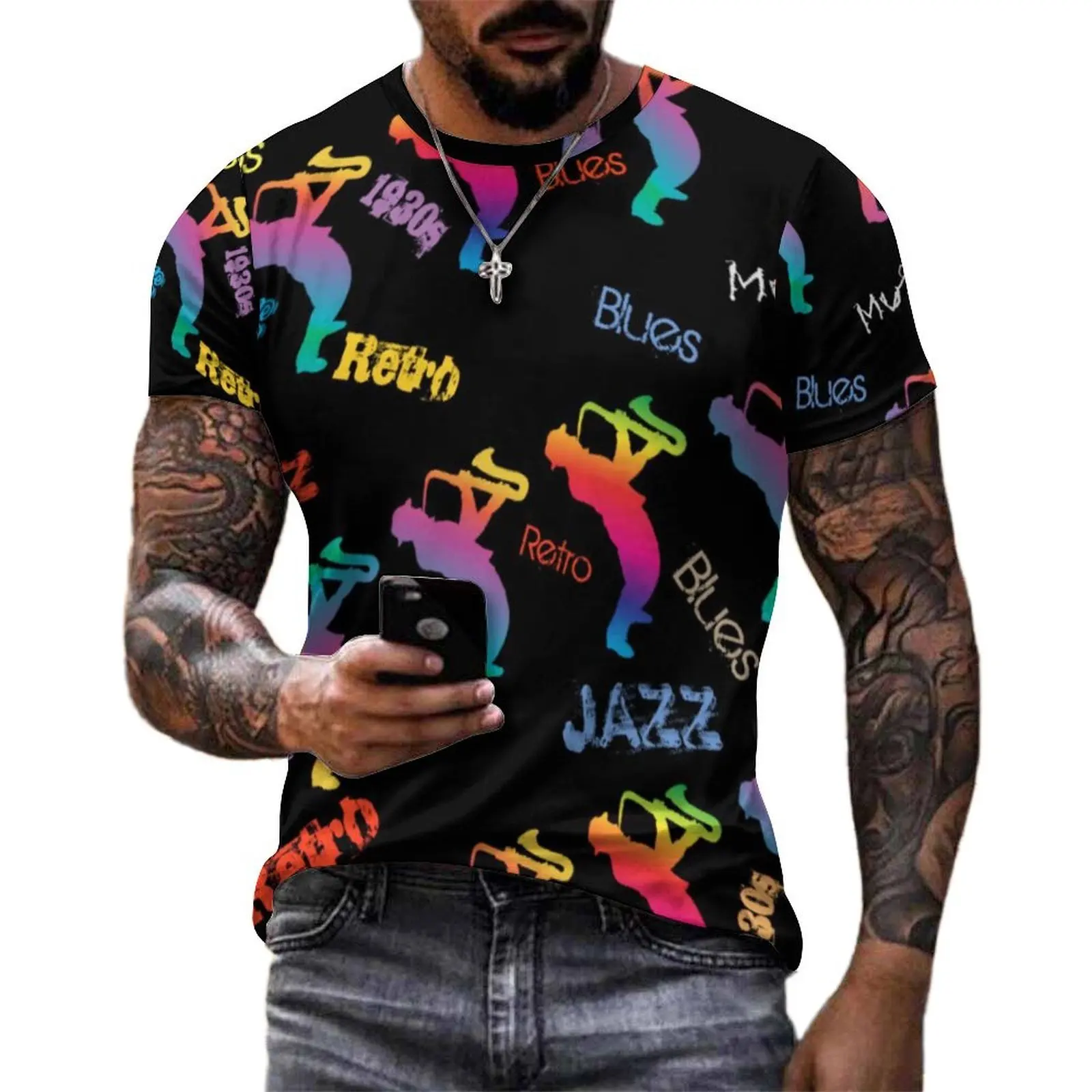 Retro Music Pop Art T-Shirt Jazz Musicians Hippie T Shirts Couple Awesome Tee Shirt Original Short-Sleeve Design Tops Plus Size