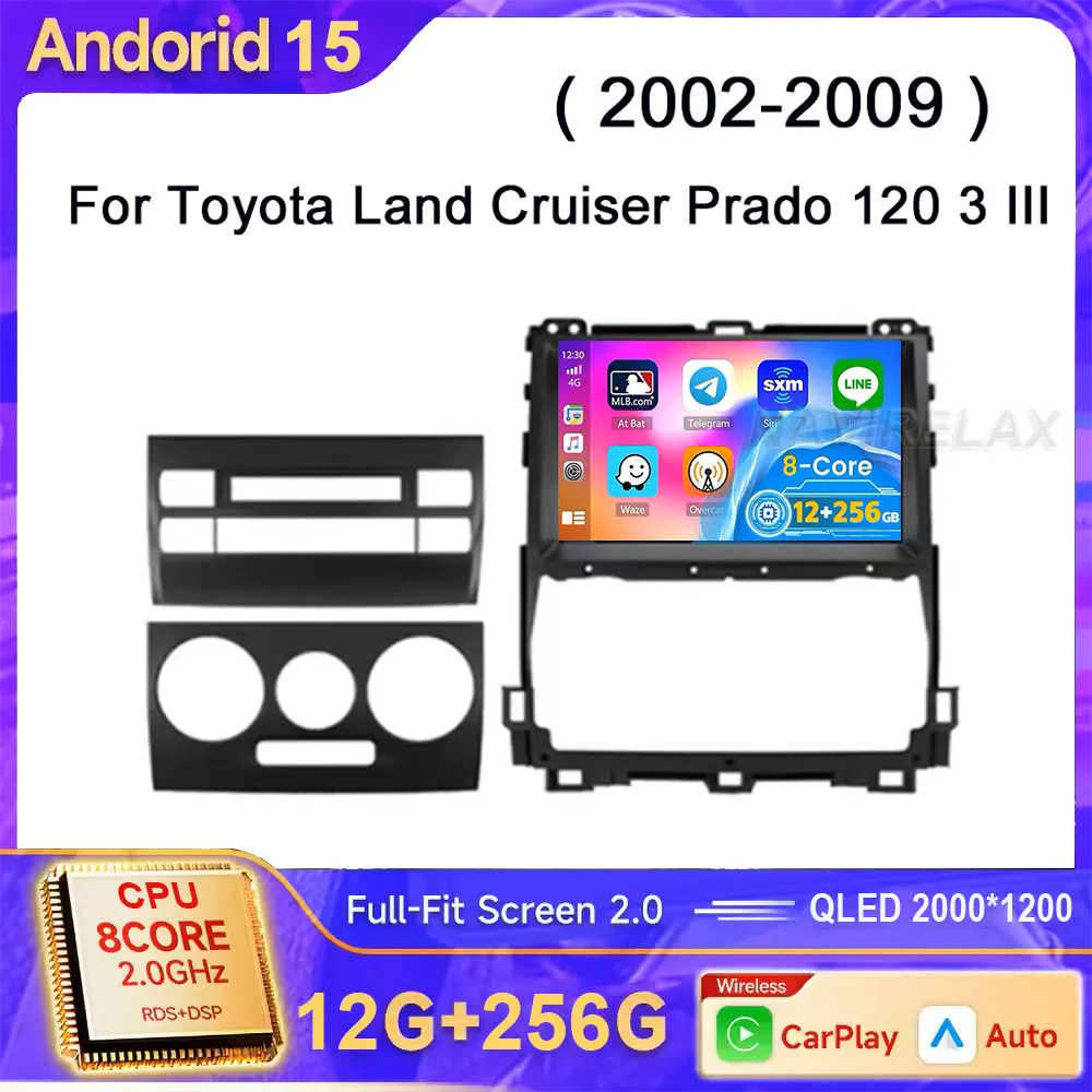 

Для Toyota Land Cruiser Prado 120 3 III 2002-2009 Android 15 Carplay автомобильный радиоприемник мультимедийный плеер авторадио стерео 2din головное устройство
