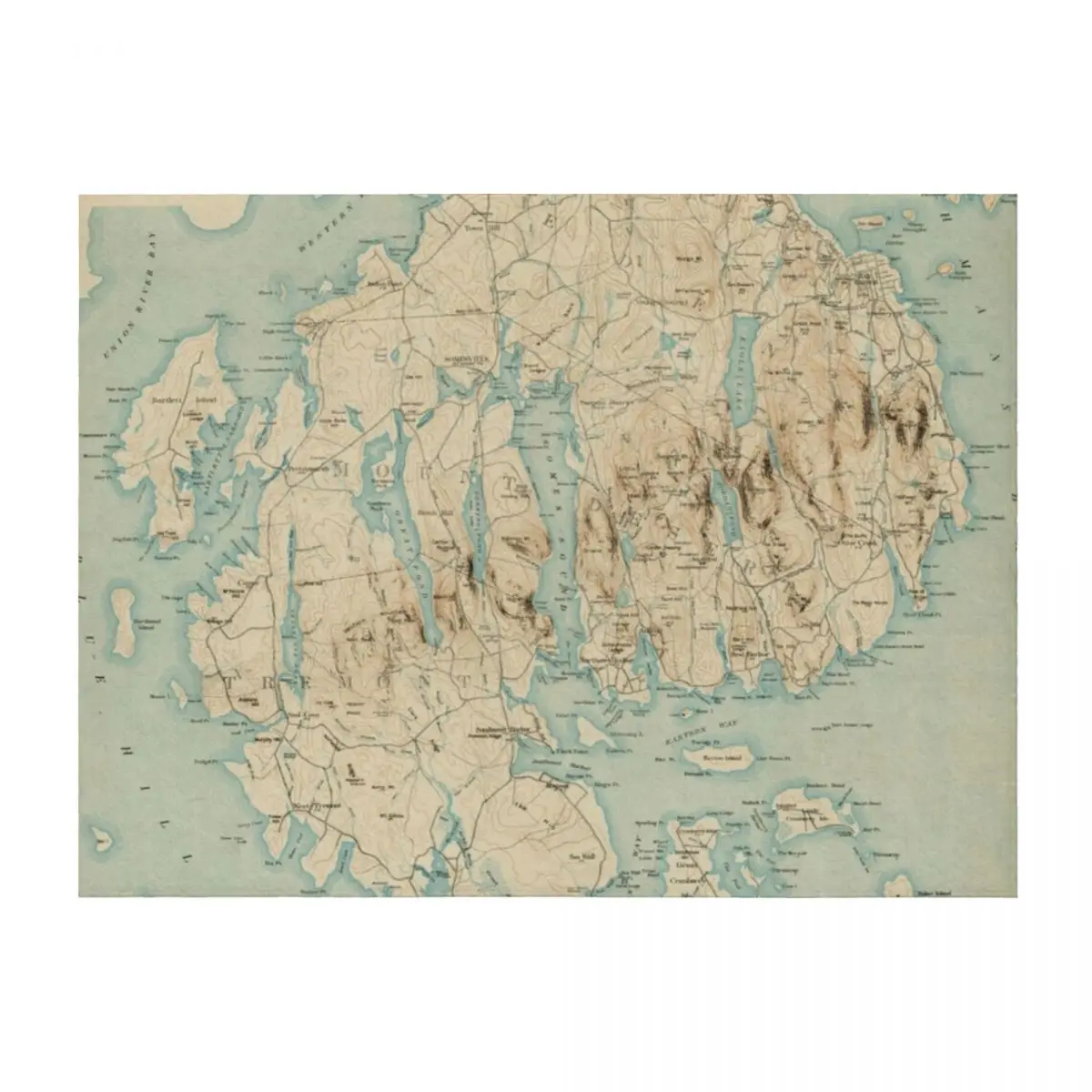 Mapa vintage del Monte Isla del Desierto ME (1901) Manta peluda Playa Mantas grandes de felpa