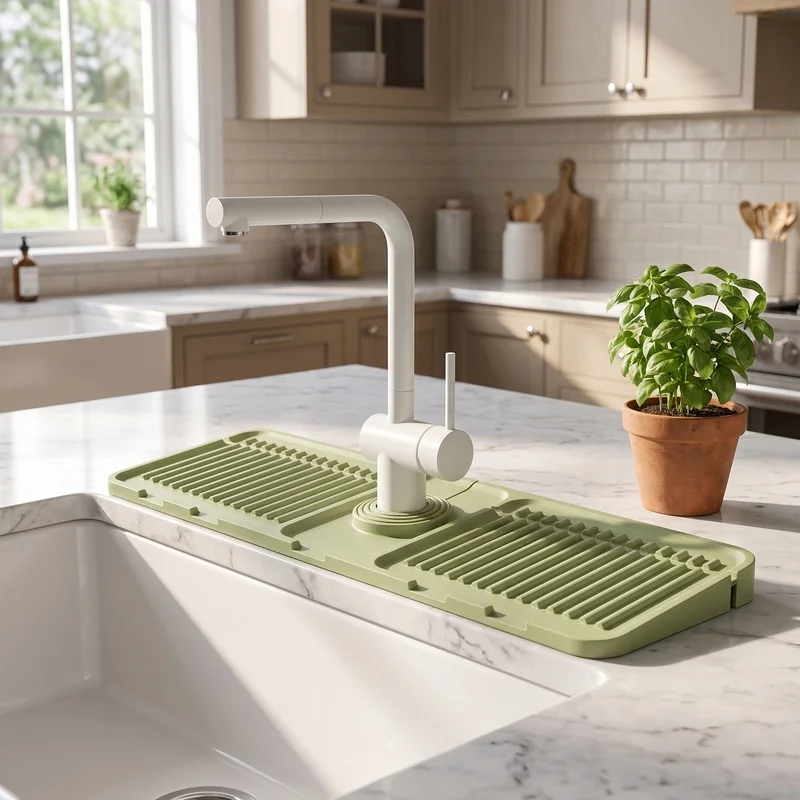 Kitchen Slope Drain Mat, Faucet Splash-Proof Silicone Sink Water Barrier, Can Be Cut and Folded, Washbasin Drying Mat