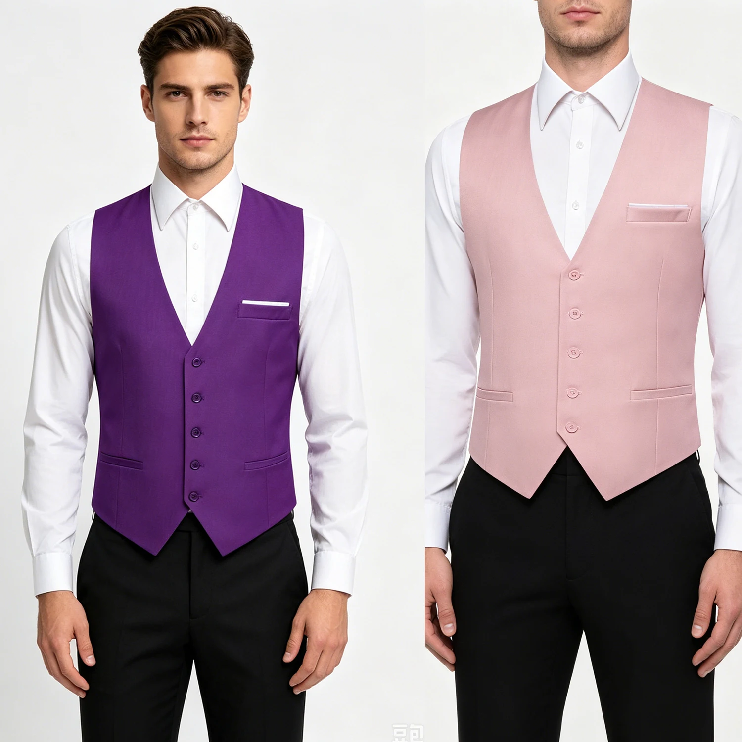 

Men's Light Pink Solid Formal Waistcoat, Slim Fit V-Neck Dress Vest with Pockets for Wedding Prom Business