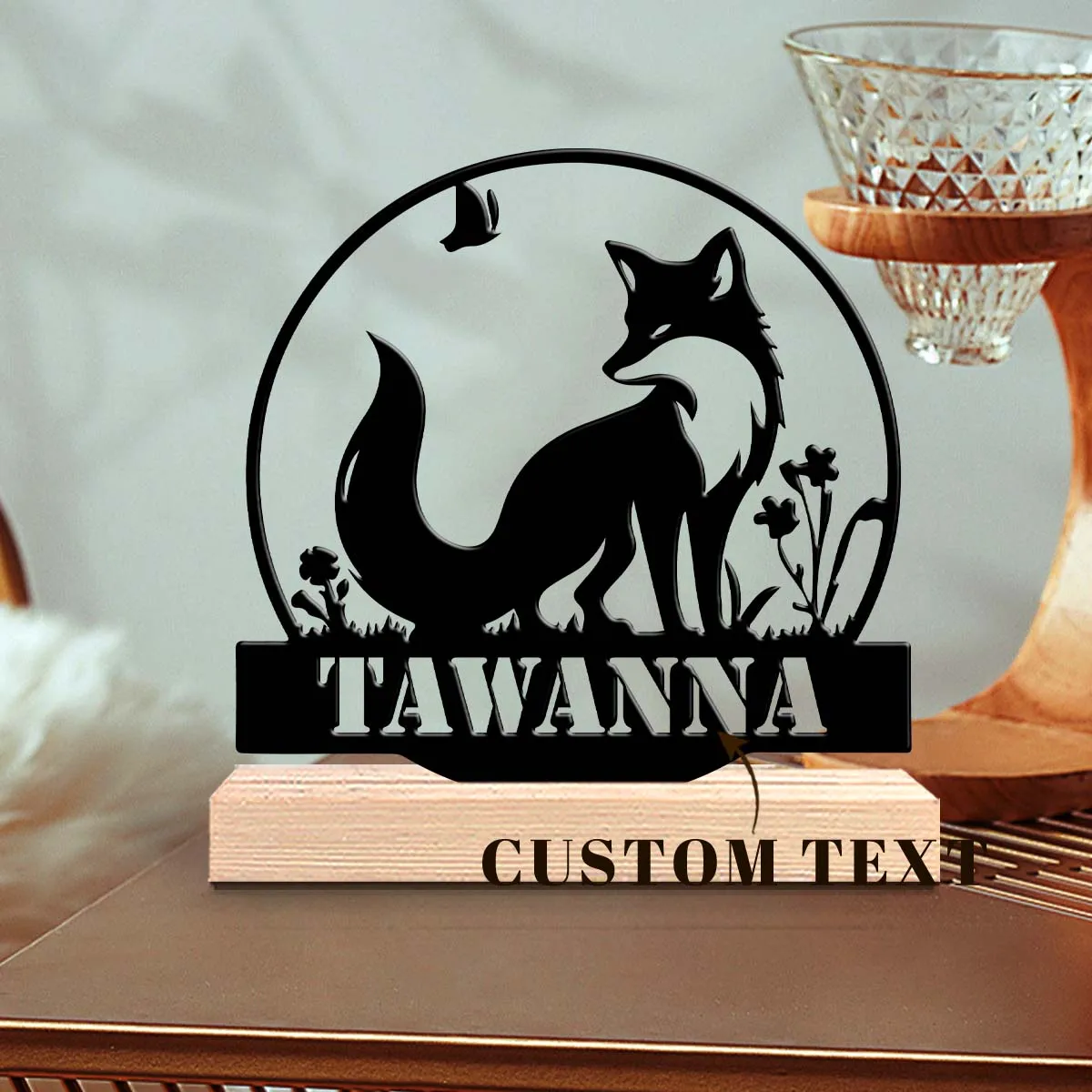 1pc Metal Desktop Ornaments and Decorations Customizable Name With Wooden Base Holiday Decoration Gifts,Desktop Statue Ornaments