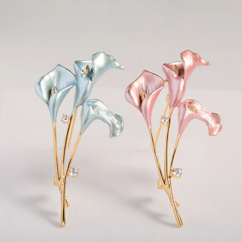 New Arrival Women Girls Classic Enamel Lily Flower Brooches Pins Exquisite Simple Design Plant Series Lady Party Pin
