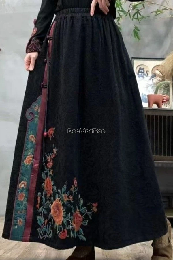 

229, весна-лето, новая хлопковая льняная полуюбка в китайском национальном стиле с вышивкой в стиле ретро, свободная юбка с эластичной резинкой на талии и вышивкой t01