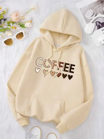 사랑 커피 재미 있은 편지 그래픽 인쇄 Hoody 여자 패션 양털 운동복 캐주얼 S-XXL 후드 가을 대형 의류