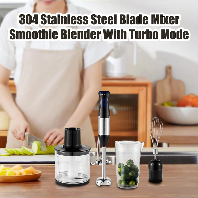 4 in 1 Electric Stick Hand Blender Handheld Mixer 1000W Stainless Steel Blade Vegetable Meat Immersion Egg Whisk Juicer