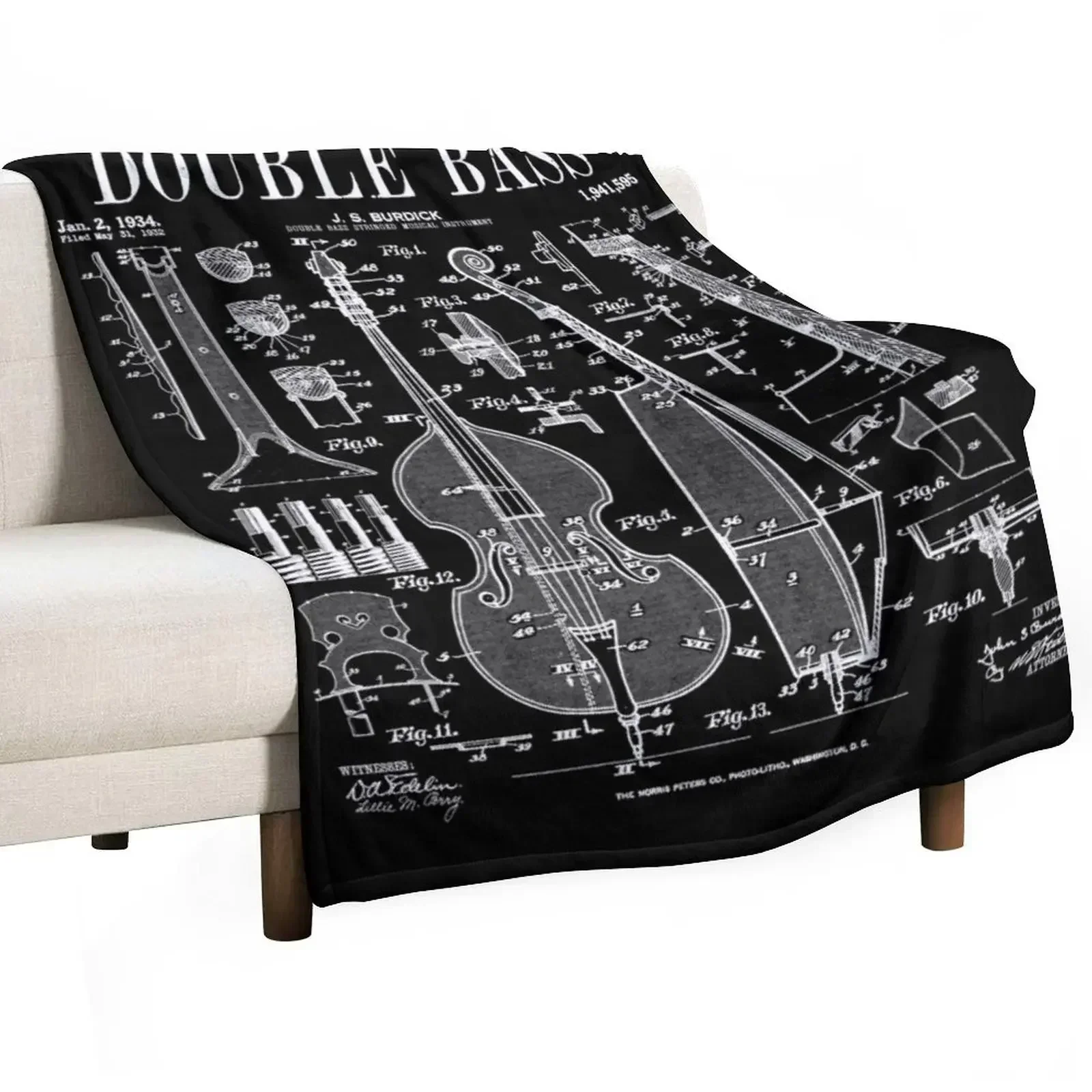Double Bass Player Bassist Musical Instrument Vintage Patent Throw Blanket Sofa Throw Luxury Single Vintage Blankets