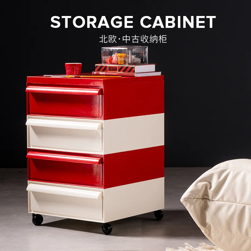 

M Erbe Beiwang Red Ins Mobile Bedside Table Creative Simple Storage Cabinet Mid-Ancient Nordic Bedroom Makeup