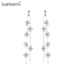 LUOTEEMI Two Layers Small Cute Flowers Long Drop Earring for Women Girl Daily Wearing Silver Color Accessories Christmas Gifts