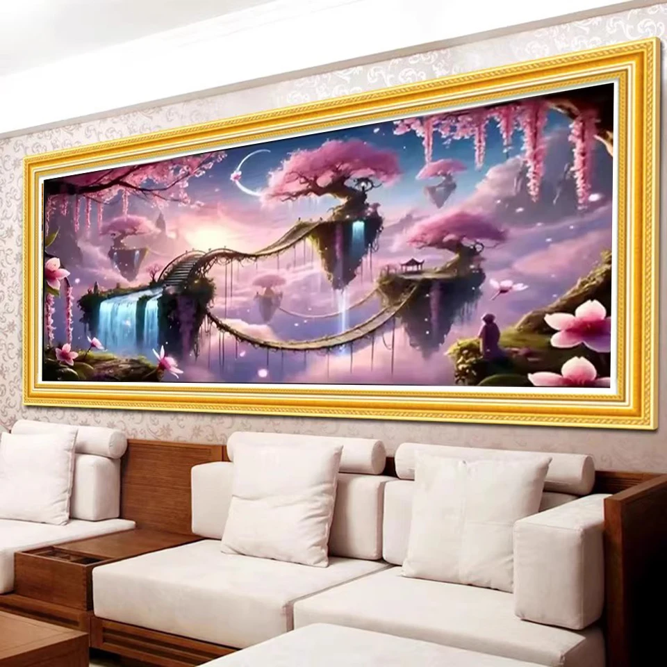 

Большая 5D Алмазная вышивка, красивое розовое дерево, небо, пейзаж, сделай сам, алмазная живопись, полная квадратная/круглая мозаика, художественное украшение дома