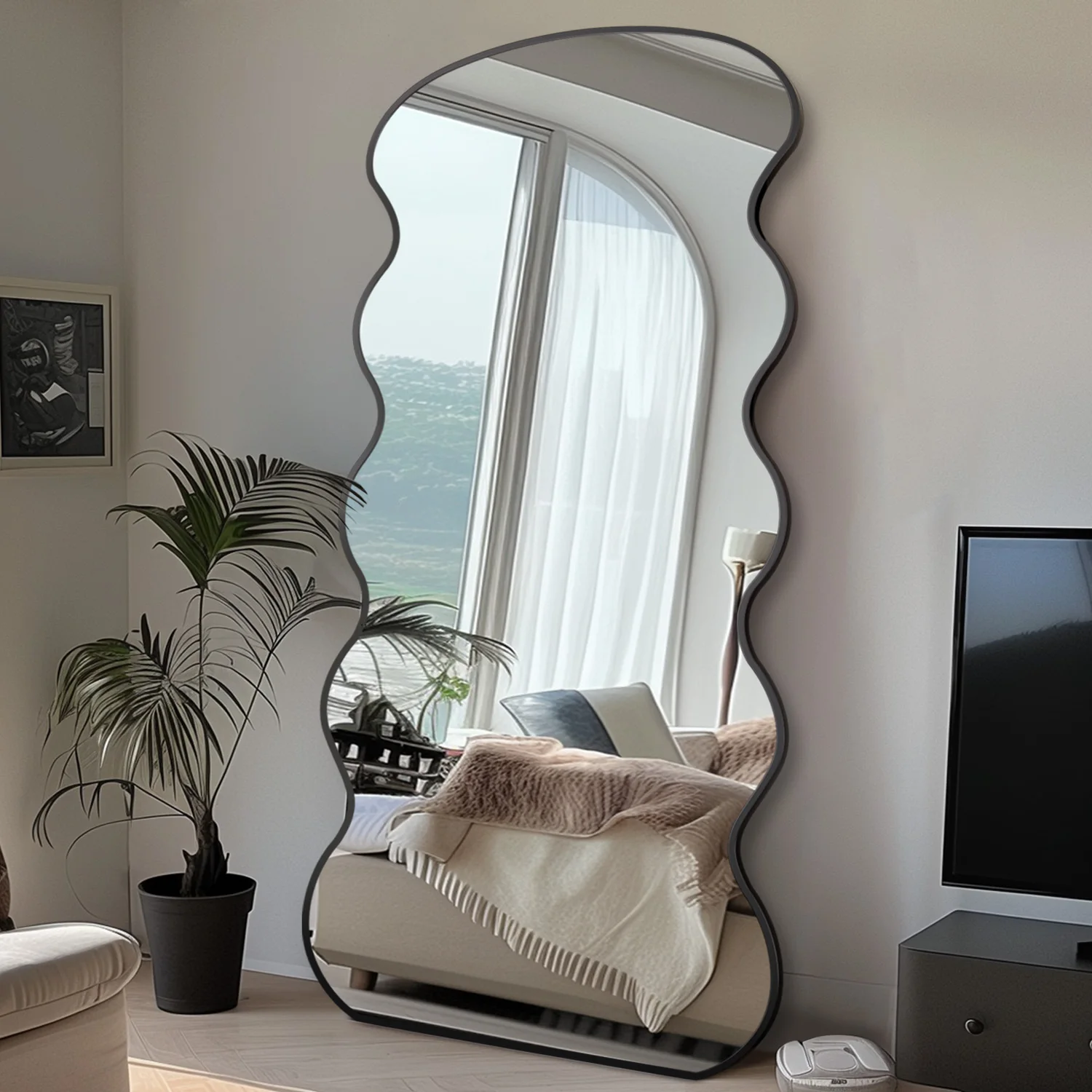 Antok Full Length Mirror, 76"x34" Wavy Mirror Full Length with Stand for Bedroom, Living Room Cloakroom view 2