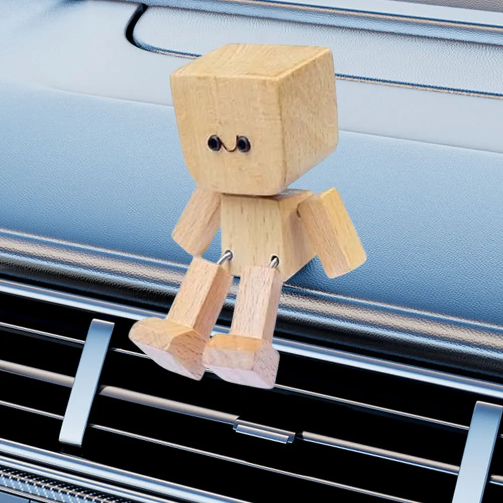 Petite figurine en bois oscillante avec jambe de printemps, petit homme en bois secouant, sortie d'air polyvalente, ornements de parfum, décoration automobile