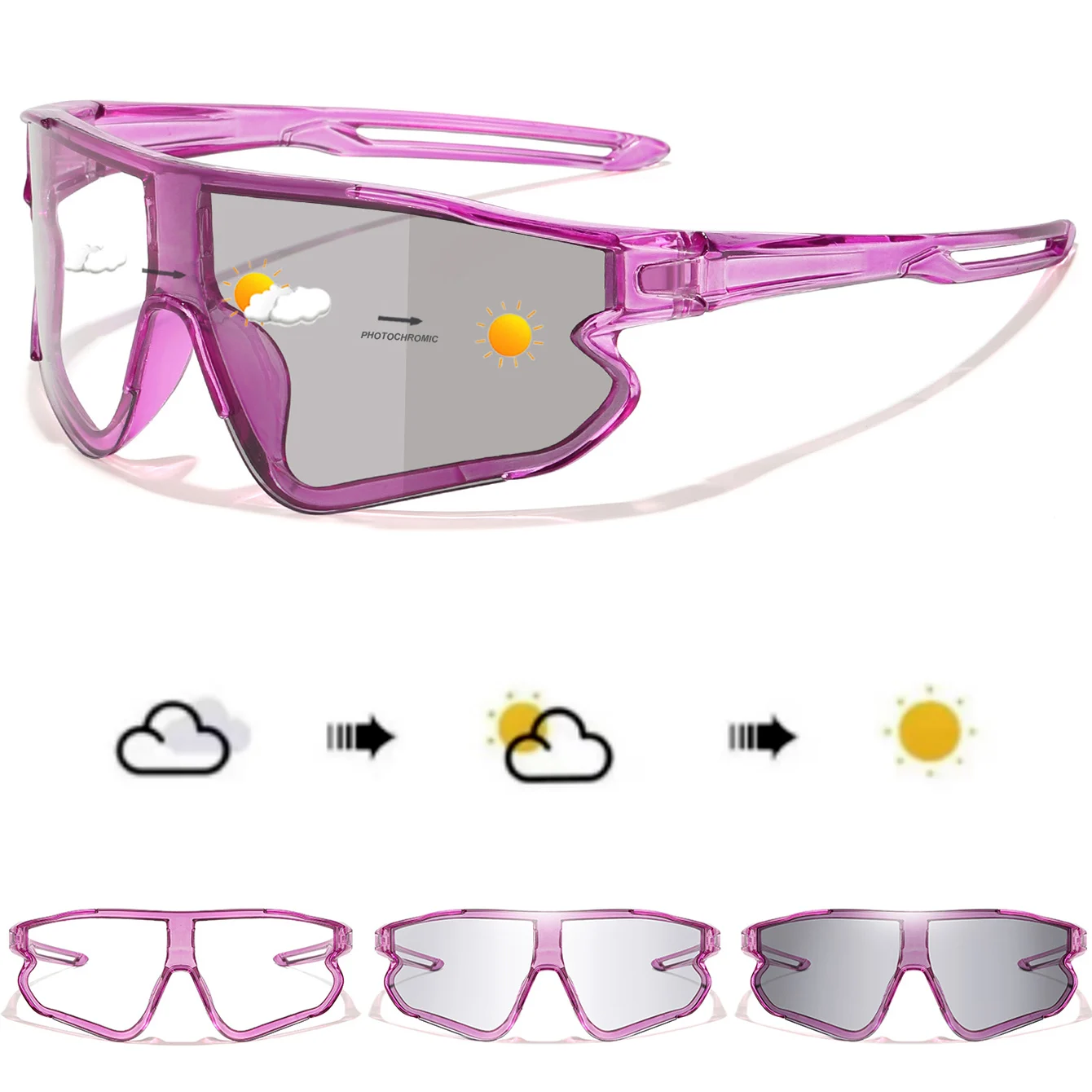 ผู้ชายผู้หญิง Photochromic รถจักรยานยนต์แว่นตากีฬากลางแจ้งกรอบใหญ่ Windproof ขี่จักรยานวิ่งแว่นตาเดินป่า
