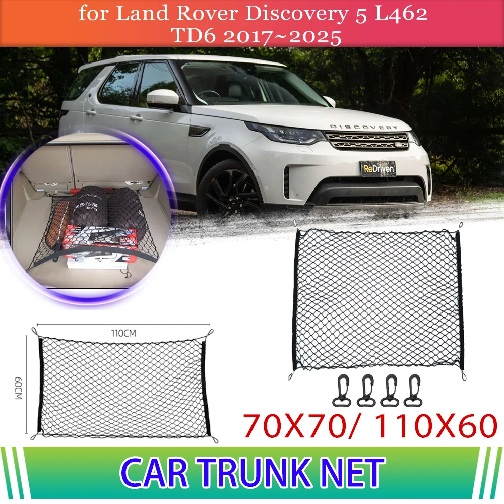 Car Trunk Net for Land Rover Discovery 5 L462 TD6 2017~2025 Rear Luggage Cargo Mesh Storage Organizer Elastic Pocket Accessories