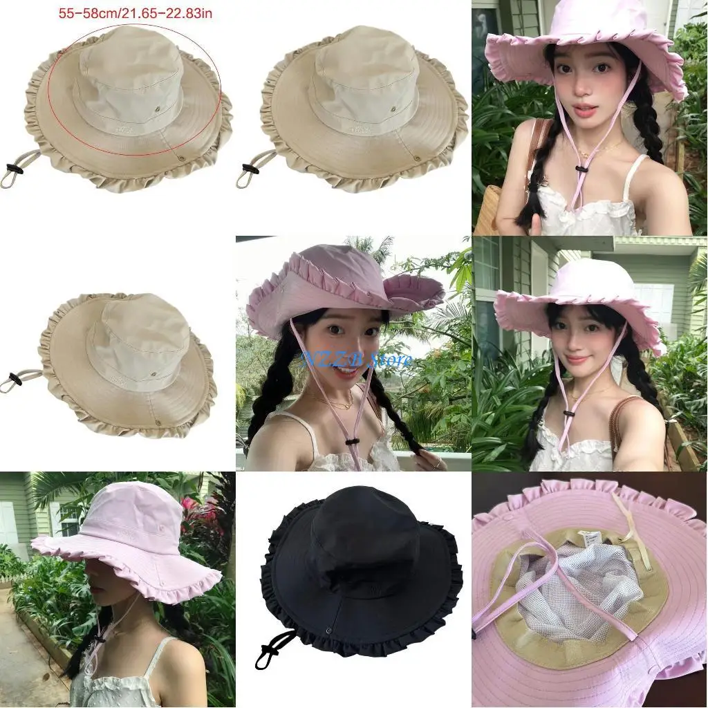 

T21F Fishing Hat for Adult Ruffle Trim Fisherman Hat Breathable Floppy Hat Mountain Climbing Hat Outdoor Activity Sun Hat