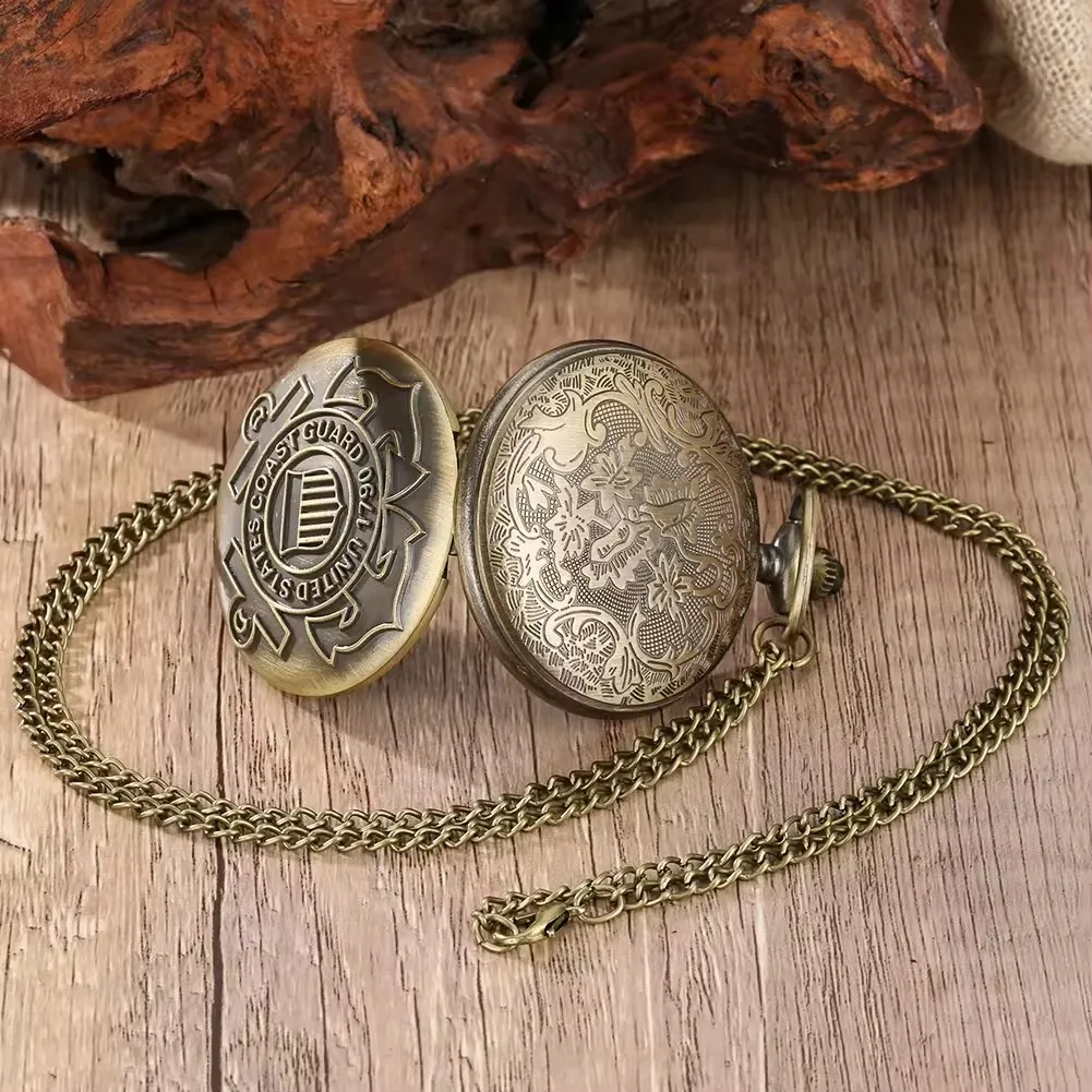 Antique Gadgets United States Coast Guard 1790 Design Men's Quartz Pocket Watch with Necklace Chain Pocket watch