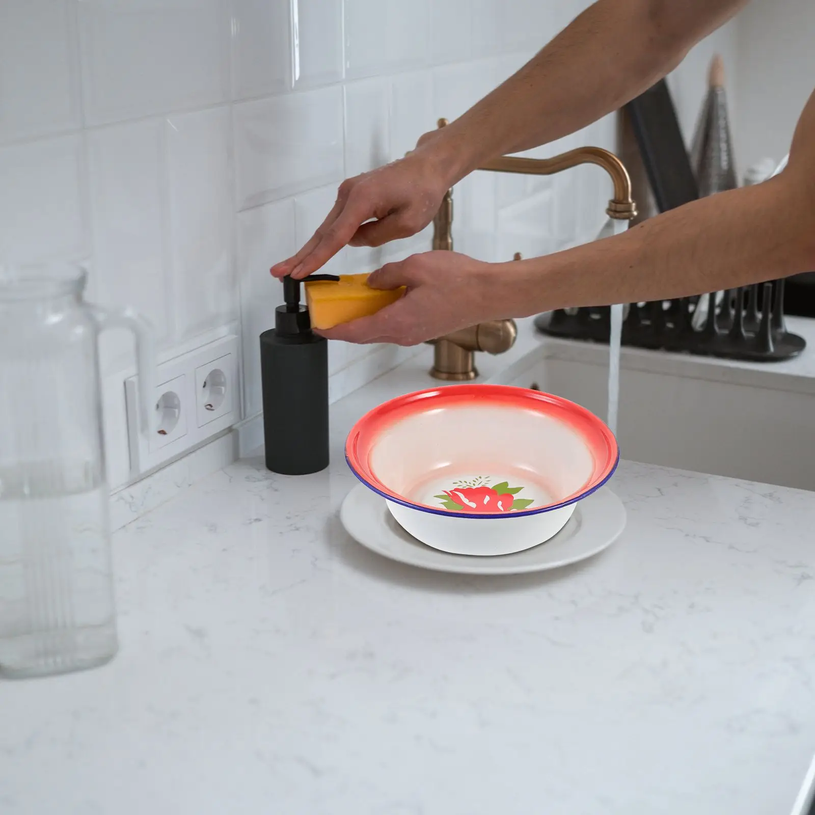 

Rustic Serving Bowl Retro Enamel Disc Soup Food Storage For Kitchen Vintage Camping Dishes