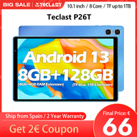 Teclast P26T tablet, 4GB RAM(+ 4GB RAM expansion), 64GB/128GB ROM (support TF 1TB), Android 13, Allwinner A523, 8 cores, 10,1 inch, 2MP & 5MP camera, 5000mAh, Type C, BT 5.2, G57 GPU