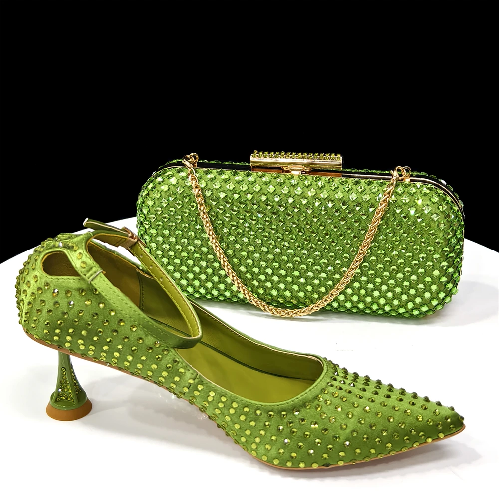 

2025 новый дизайн, африканская женская обувь и комплект сумок, сандалии с блестящими стразами для свадебной вечеринки