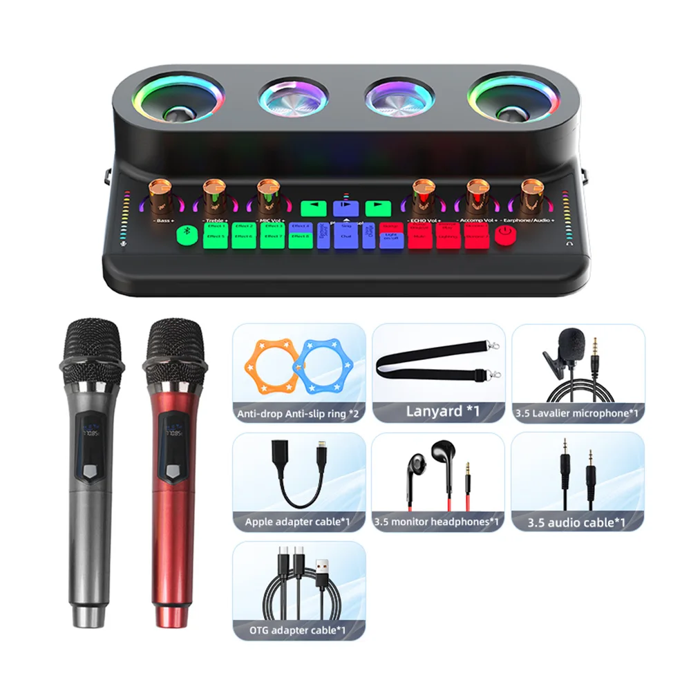 

Sound Card & Audio Podcast Equipment Karaoke Machine with DSP Noise Reduction Colorful Light Effect for Live Broadcasting