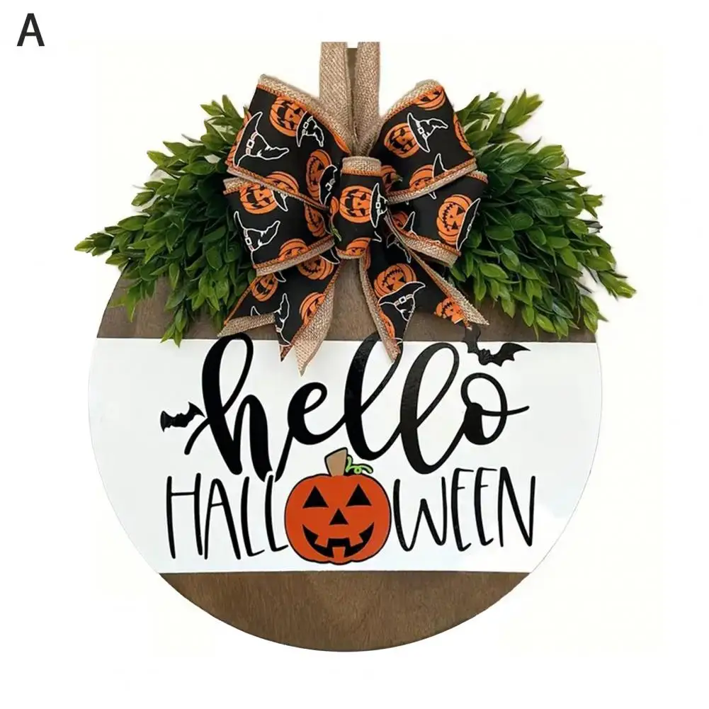 

Decorative Door Sign Spooky Halloween Pumpkin Door Sign Festive Front Door Wall Hanging with Wooden Hanger Welcome for Fall