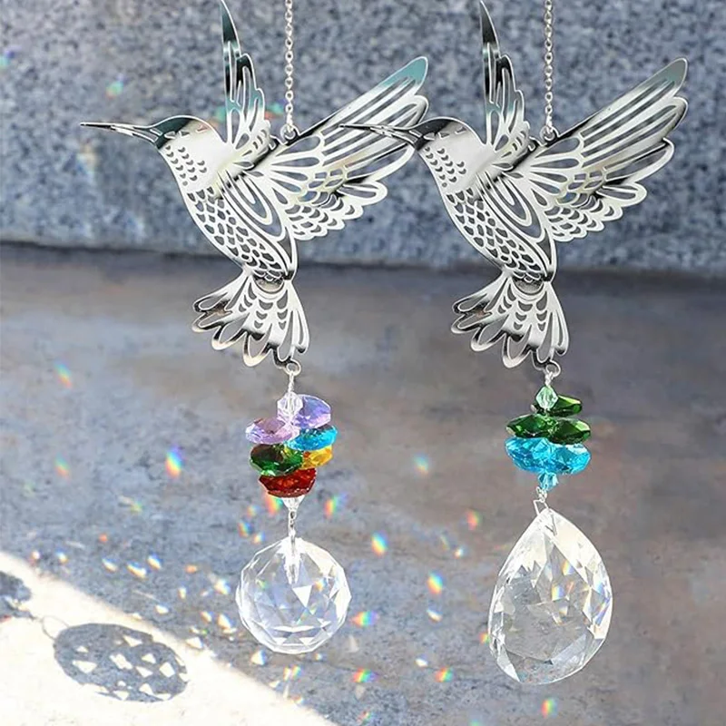 Crystal Prism Ball Indoor Window Crystals Window Ball, Hummingbird Sunlight Ball Prisms Rainbow Maker, Hanging Crystals Ornament