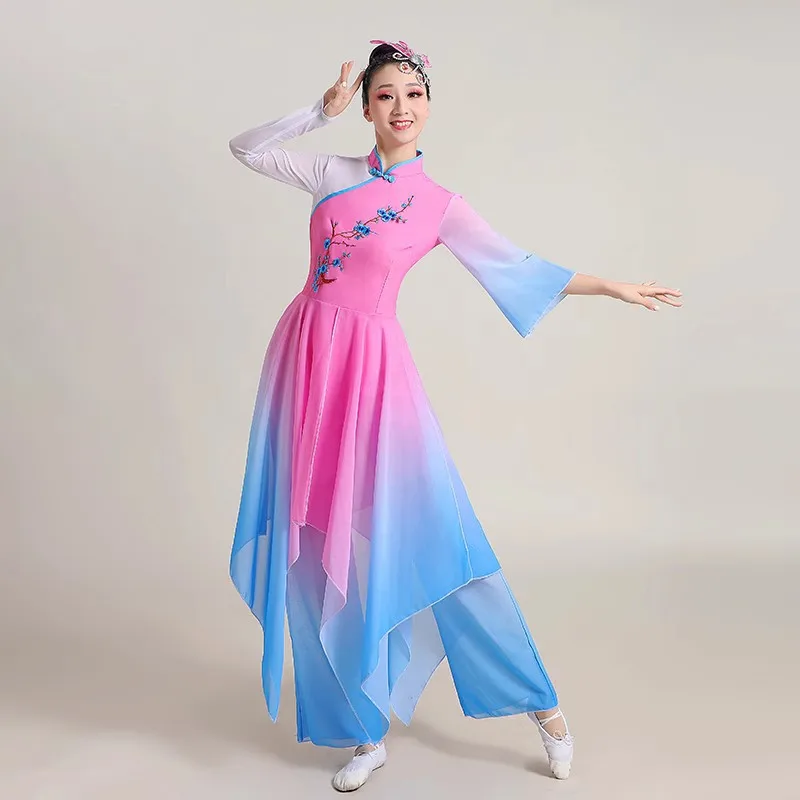 New 2024 Dance Umbrella Dance Performance Costumes Ethnic Dance Yangko Costumes Modern Dance Classical Dance Costumes for Women