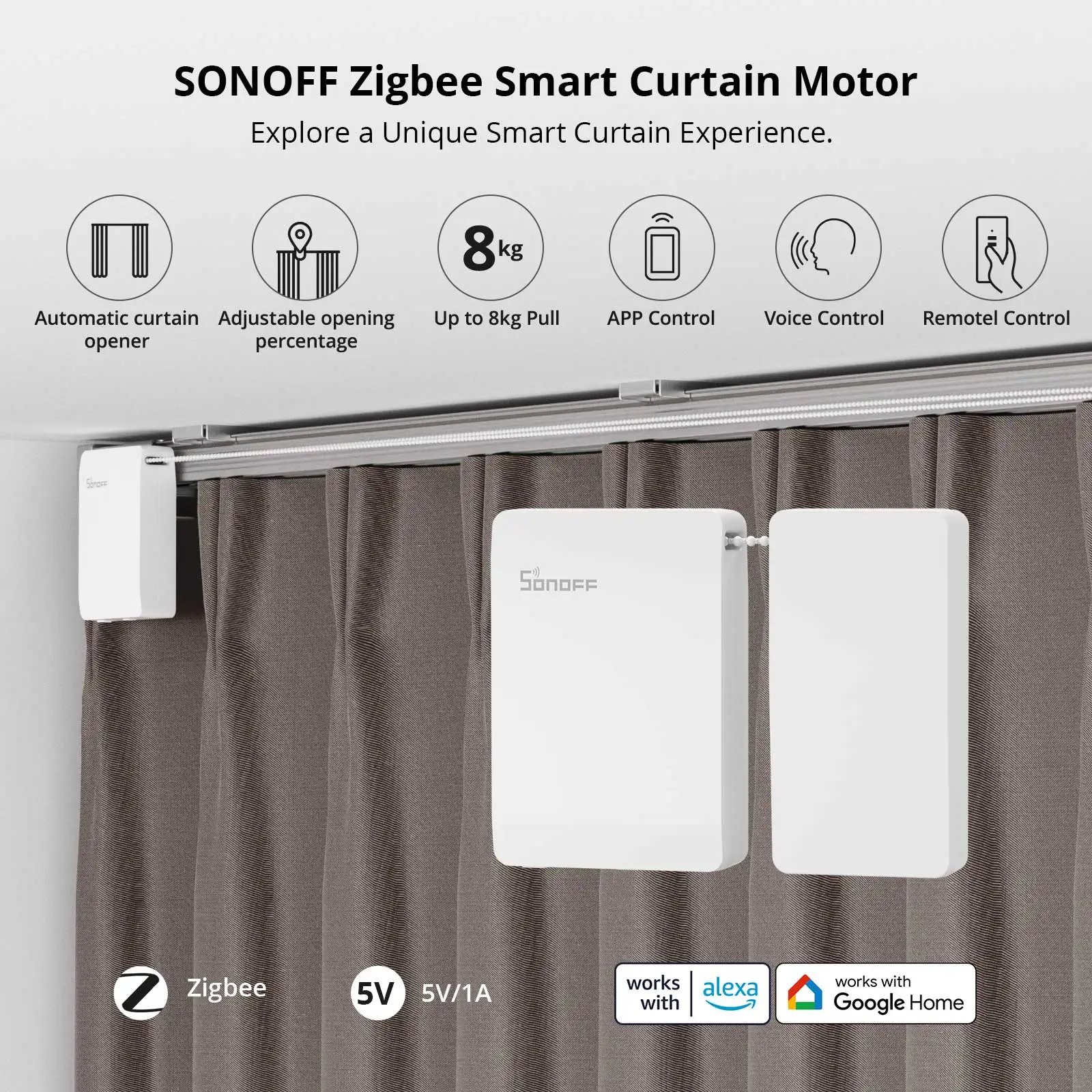 SONOFF ZBCurtain Zigbee Smart Curtain Motor eWeLink App Smart Scene Voice Remote Control Alexa Google Home SmartThings Alice
