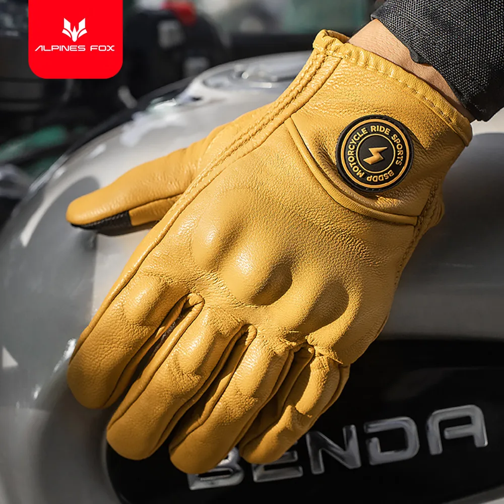 Retro Leather Motorcycle Gloves Vintage Men Women Moto Cycling Winter Gloves Touch Screen Motorbike Motorcross ATV Motor Guantes