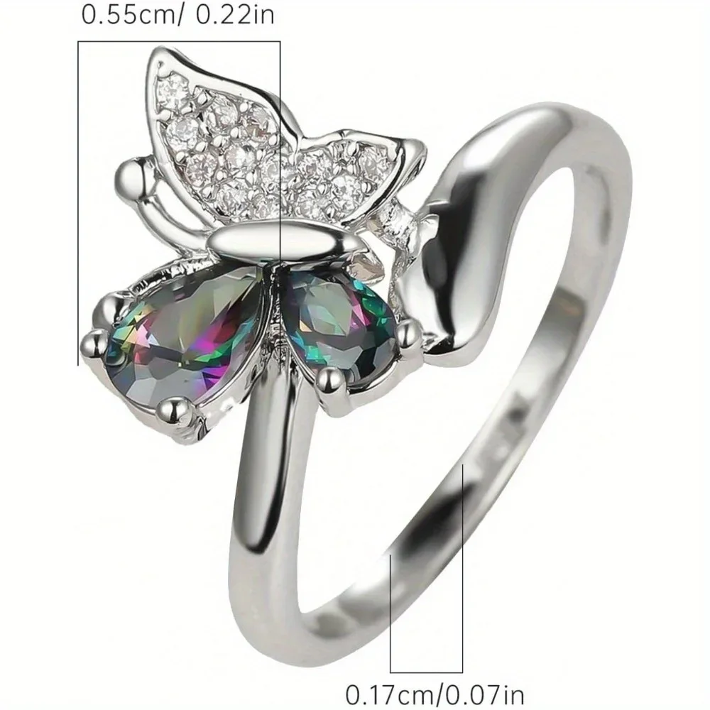 Elegant and colorful butterfly ring exquisite love versatile ring personality romantic couple ring wedding jewelry gift