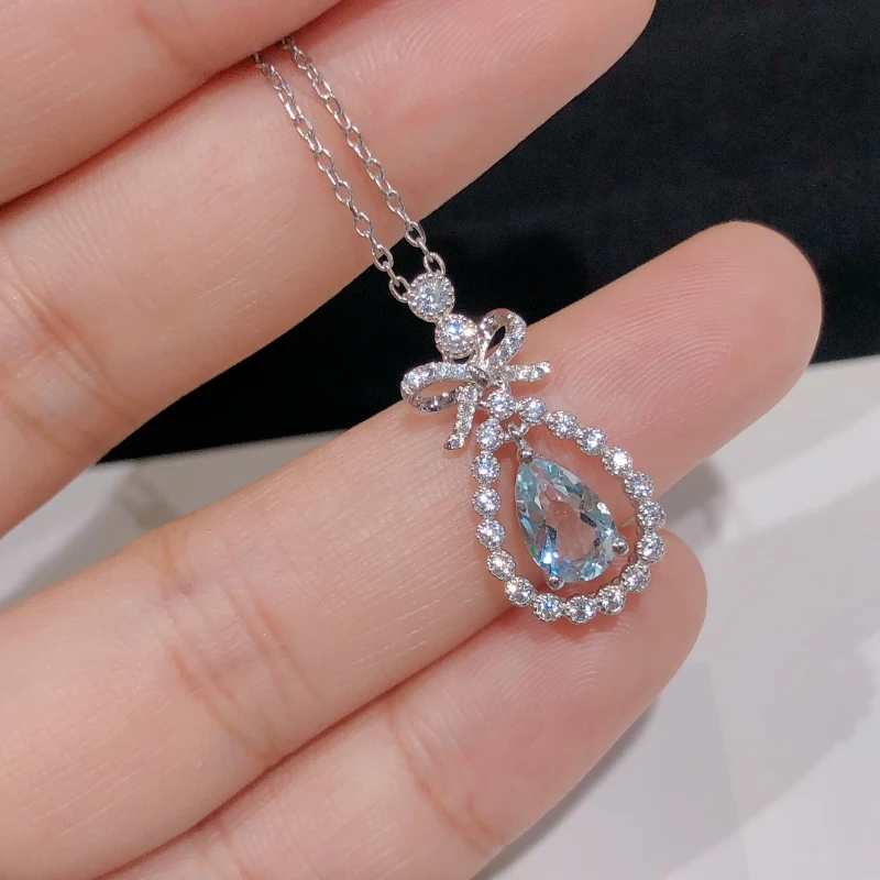 925 Plated Silver Blue Aquamarine Necklaces for Females Birthdays Presents Fashion Wedding Bridal Pendant Butterfly Necklace