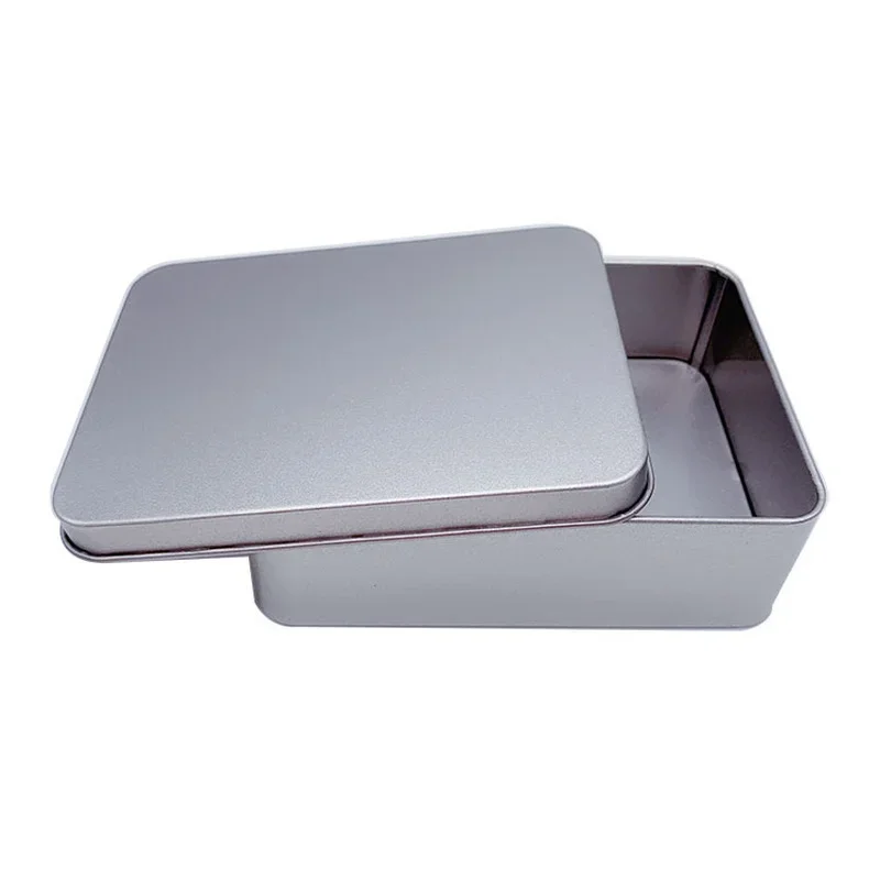 1 Piece Silver Metal Tin Case Box Container with Lid Mini Portable Small Storage Container Kit for Home Storage Stickers