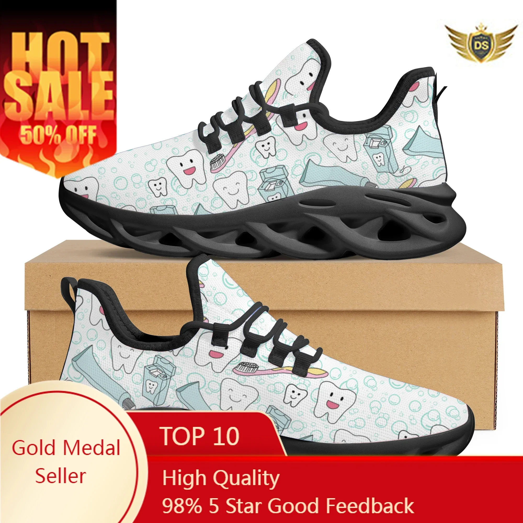 

Non-Slip Outdoor Running Shoes New Tooth Design Trend Lace-up Sneakers Teenagers Students Sasual Mesh Nursing Shoes Gift