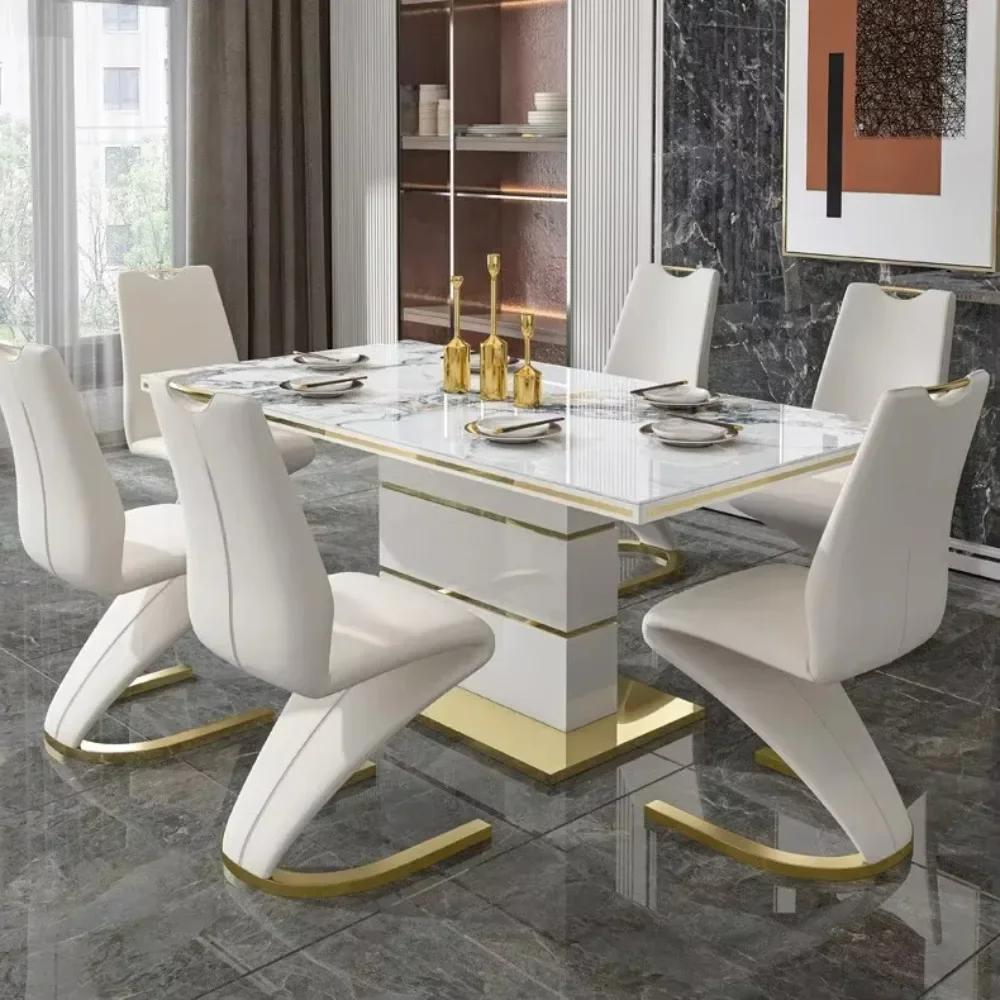 Marble Square Dining Table Set 4 Chairs and  6 Chairs,modern Luxury Gold with 6 Seater Restaurant Dining Room Furniture