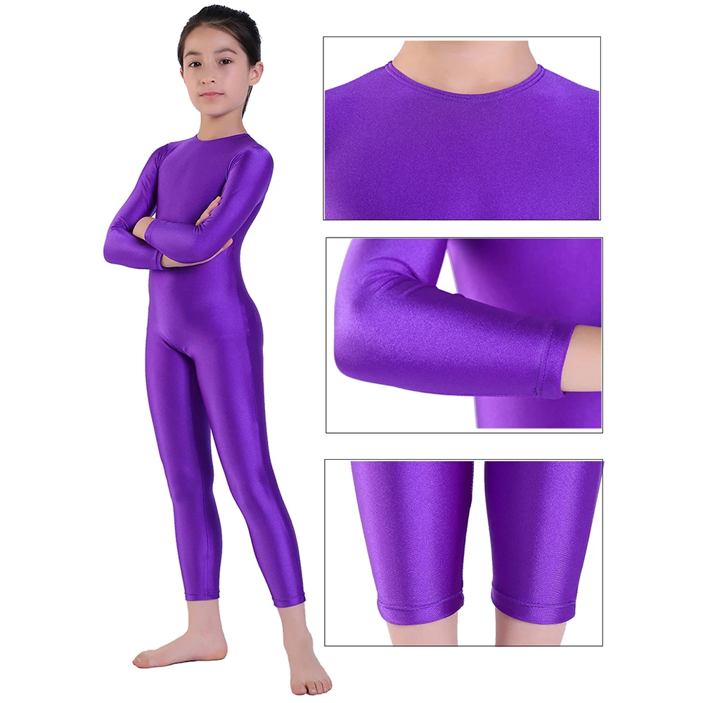 AOYLISEY Kids Ballet Skate Dance Unitard Girls Gymnastics Full Body Leotard Black Long Sleeve Bodysuit boy Jumpsuit Wear