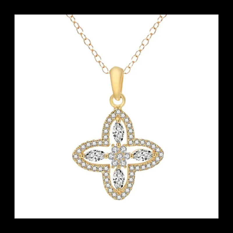 تصميم الاتجاه S925 الفضة الاسترليني الذهب أربع أوراق البرسيم الذكية شكل قلب سلسلة الترقوة ضوء فاخر رائعة مشرقة