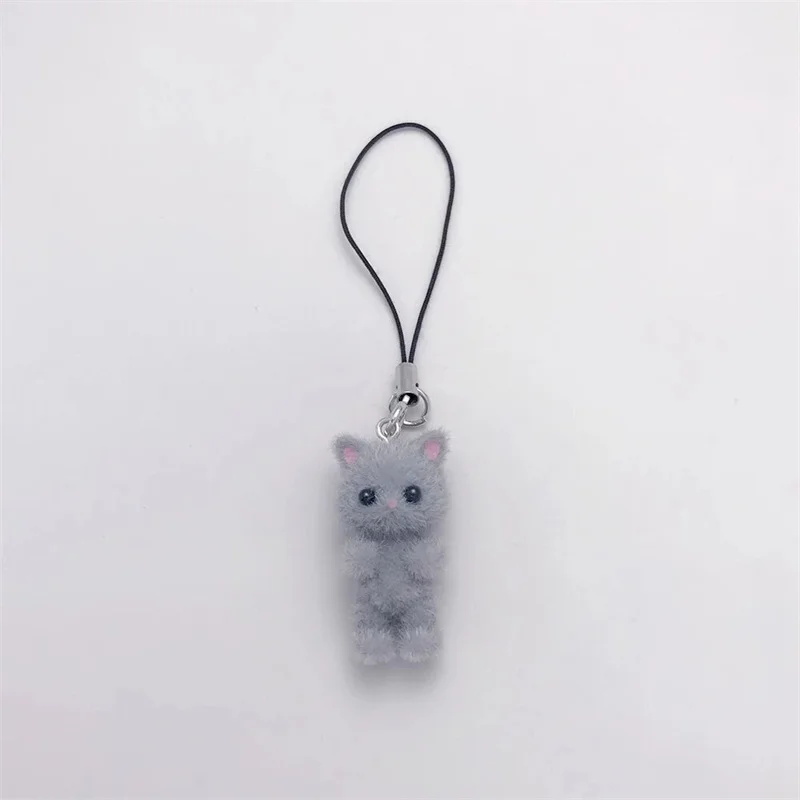 1PCS 3D Cute Plush Resin Cat Pendant Keychain For Women Simple Design Phone Rope Chain Lovely Animal Bag Car Keyring Young Girls