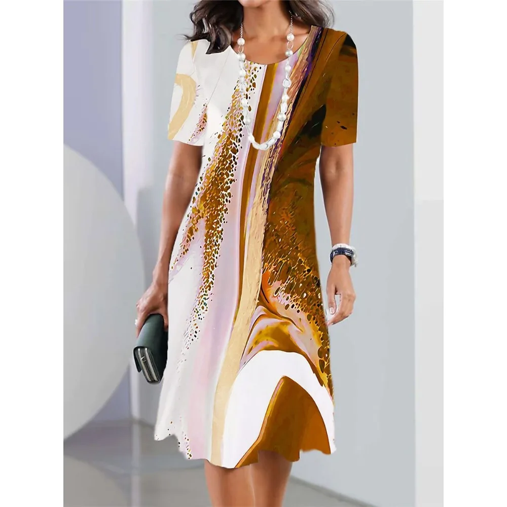 빈티지 프린트 캐주얼 O-넥 여름 드레스, 2023 반팔 Y2k 여성 드레스, 플러스 사이즈 XS-8XL