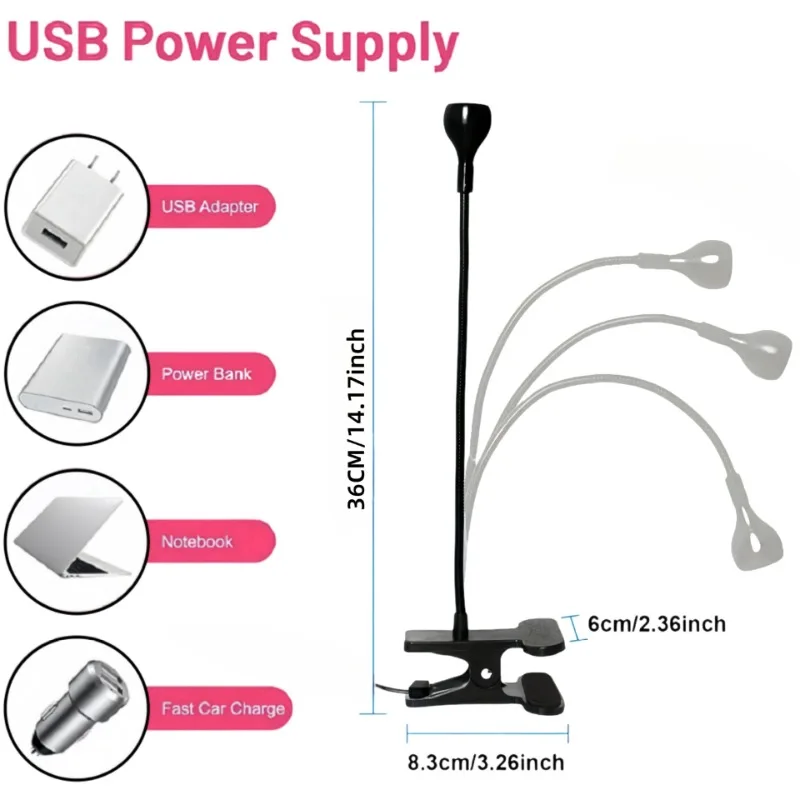 UV LED Light สําหรับเล็บโคมไฟแห้ง 360 ยืดหยุ่น Clip-on โต๊ะคลิป Mini USB แบบพกพาเครื่องเป่าเล็บเล็บ Salon เครื่องมือ