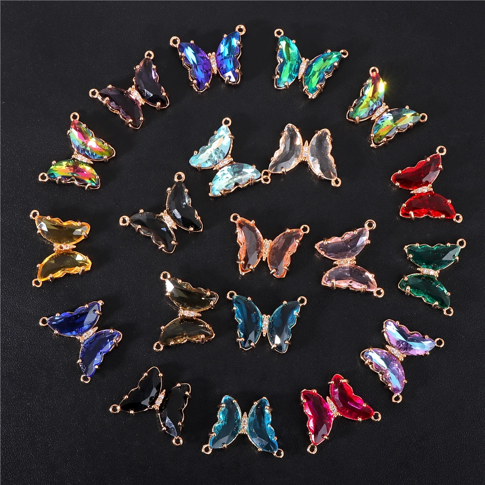 5pcs/lot Fashion Colorful Crystal Butterfly Pendant Glass Gradient Charms For Korean Women Necklace Choker Jewelry Accessories