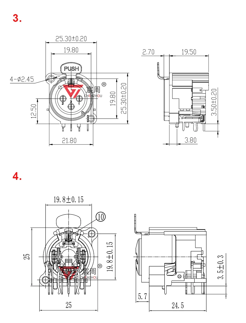 10 Stück 6,35 mm vergoldete XLR-Buchsensteckverbinder für die Panelmontage von Chassis-Steckverbindern von Mikrofon-/Mikrofon-/Audio-/Videosystemen – Detail 4