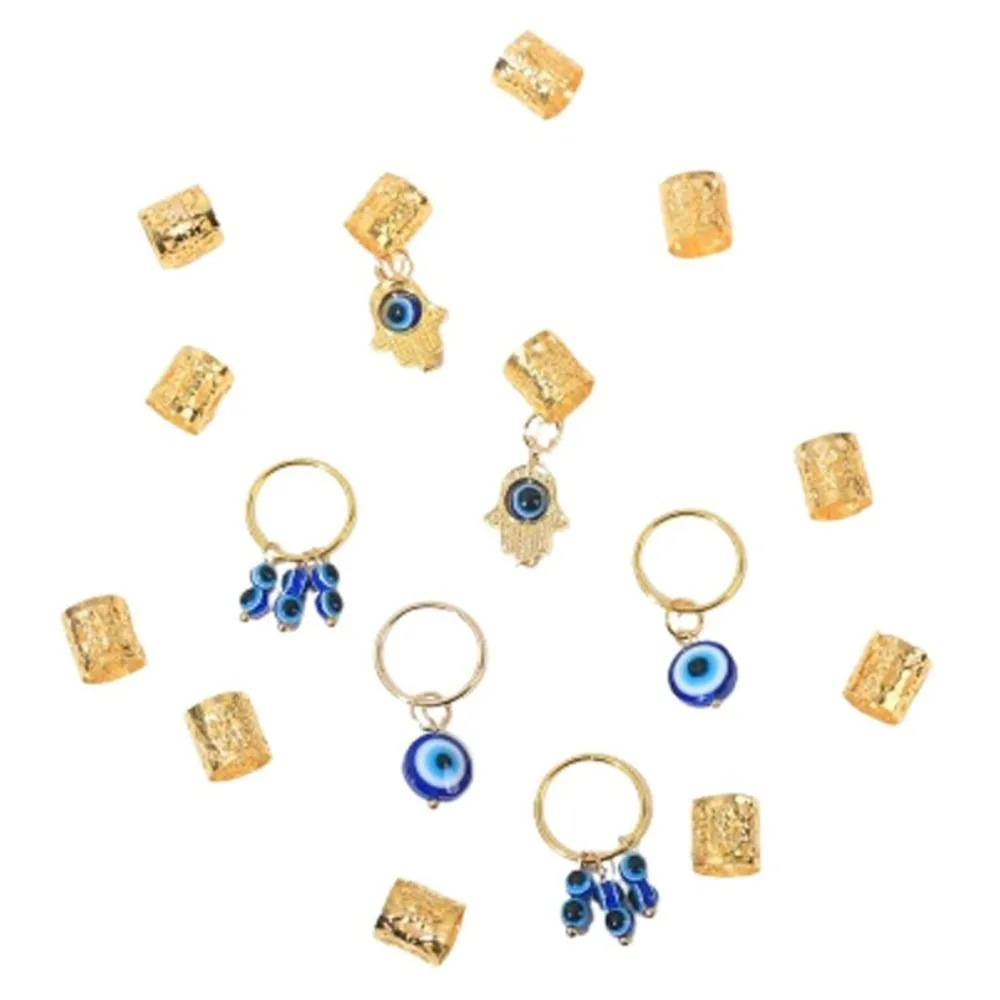

16pcs Evil Eye Hollow Out Hair Ring Hair Braiding Metal Cuff Clips Dreadlocks Beads DIY Dirty Braids Hair Braid Tubes Women