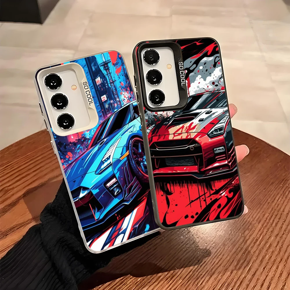 Phone Case for Samsung Galaxy A13 A14 A23 A02S A03 A05 A05S A52 A54 5G Shockproof Grey Silvery Phone Cover Drift Sports Car Bags