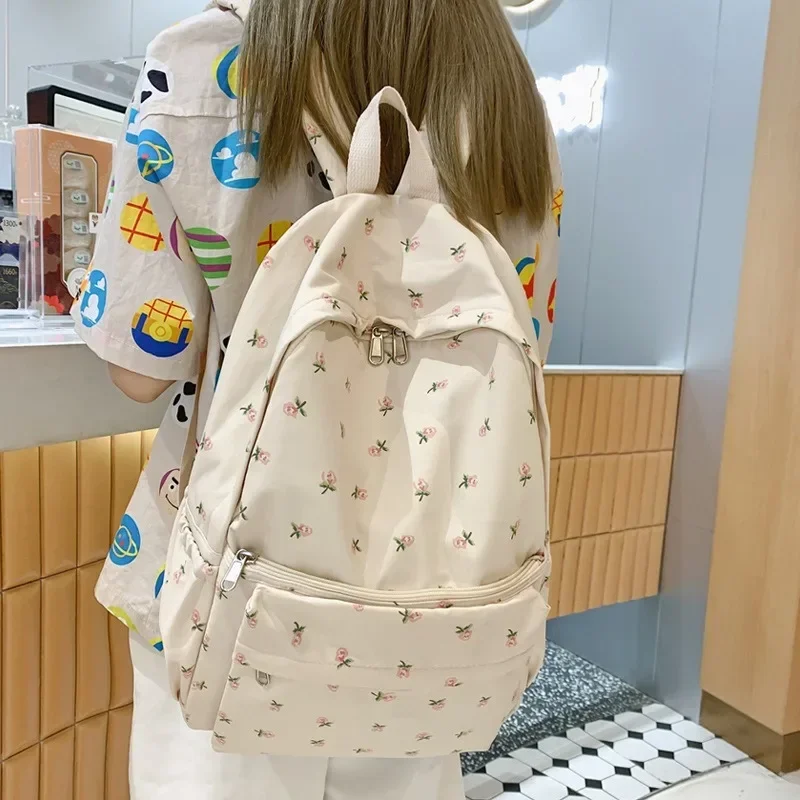 Floral Canvas Nylon Mochila Preppy Süße Einfarbige Rucksäcke für Frauen Mode Kausal Alle Spiel Wasserdichte Bolsa Feminina