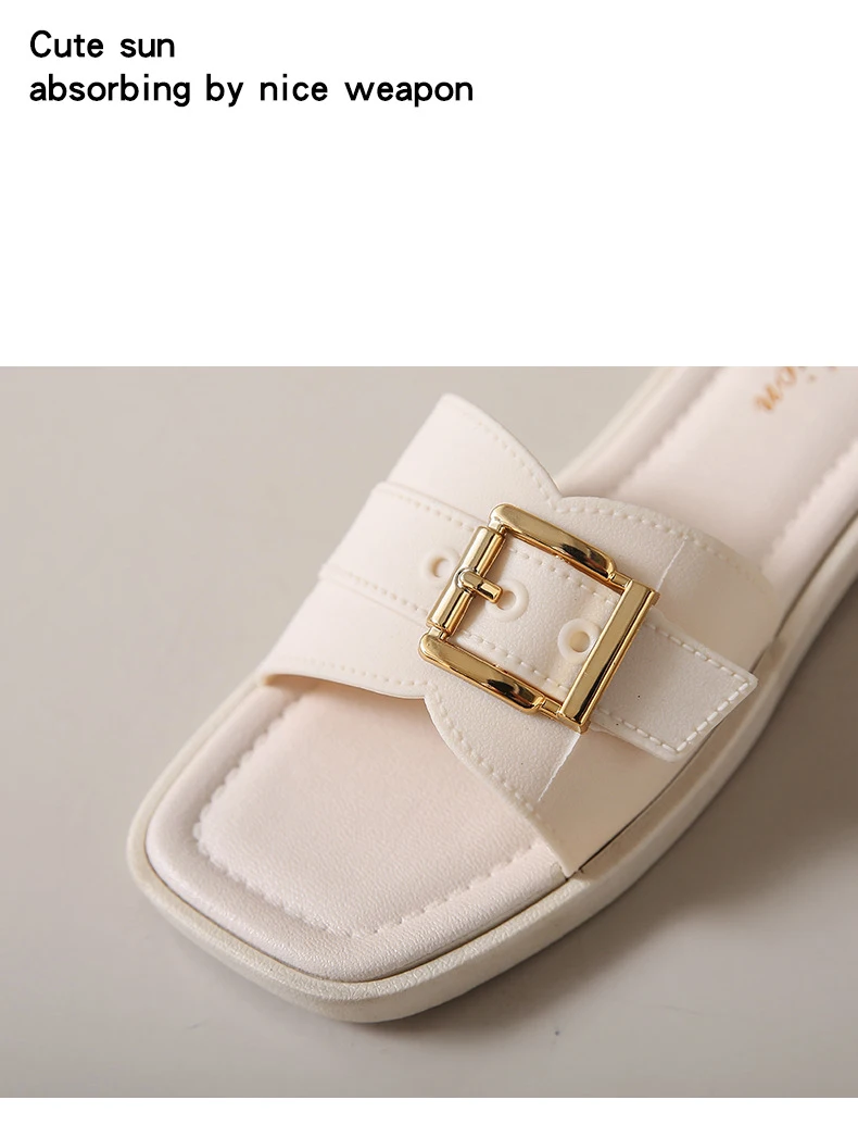 Frauen Flache Hausschuhe Sommer Leder Karree Frauen Wohnungen Flip-Flops Designer Damen Rutschen Sandalen Frauen Schuhe Luxus Sandalen – Detail 5
