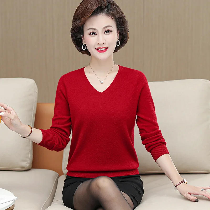 

Middle-Aged Women'S Cashmere Sweater Simple Sweater Inner Layer Base Layer Warm Solid Color Cashmere Sweater Women