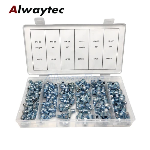 50 Uds/110 Uds. De aleación de Zinc 1/8 1/4, accesorios para pezones de grasa hidráulica, juego de accesorios para coche, recto, ángulo de 45 grados