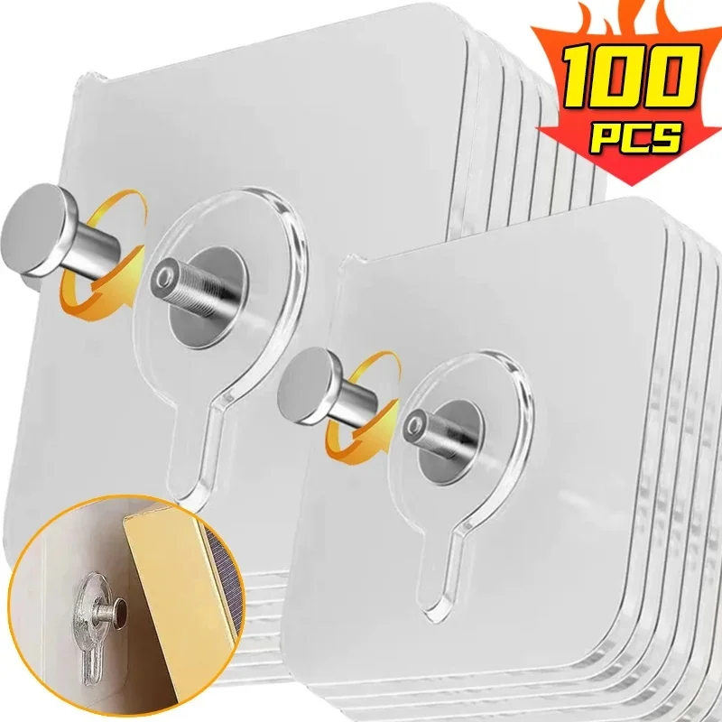 10-110PCS Self-adhesive Hooks Photo Frame Clock Hanging Holders Transparent Wall-Mounted Screw Hook Kitchen Bathroom Hangers
