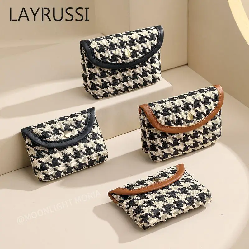 LAYRUSSI Retro Houndstooth Coin Purse Anti Magnetic Card Pouch Women Short Coin Wallet Multi Card Holder Driver's License Purse