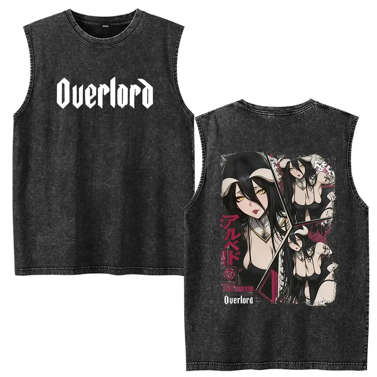 2026 Anime Albedo Overlord Vintage Washed Ves T Shirt Japanese Manga Fashion Short Sleeve T-shirt Men Women Manga Aesthetic Tees